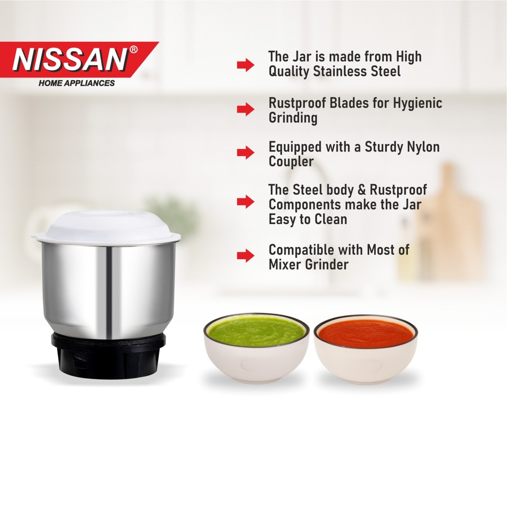 NISSAN HOME APPLIANCES 400ML Stainless Steel Mixer Grinder Jar | Heavy Duty Replacement Mixie Jar for Chutney Grinding, Blending & Mixing | Compatible with Most Mixer Grinders | Food-Grade Steel Body